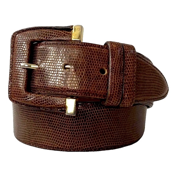 Joan & David Leather Embossed Lizard Wide Belt - Picture 1 of 8